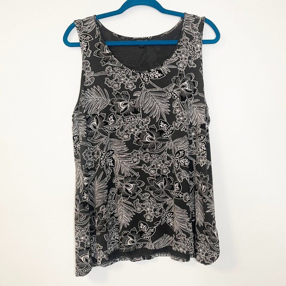 J. Jill Wearever Collection Gray & White Dark Floral Tank Top Sleeveless Size L
